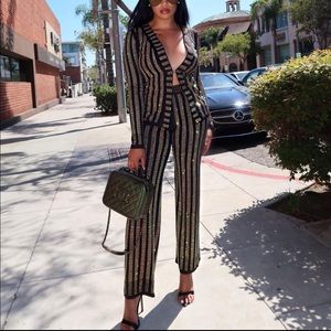 HOT MIAMI STYLES Black Rhinestone Jacket Set